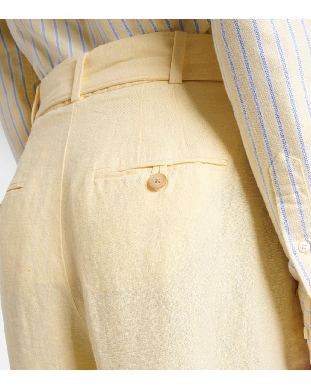 Polo Ralph Lauren Yellow Belted Linen Straight Pants