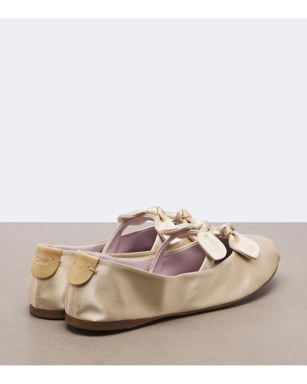 Chloé Pink Penny Bow-Detail Satin Ballet Flats