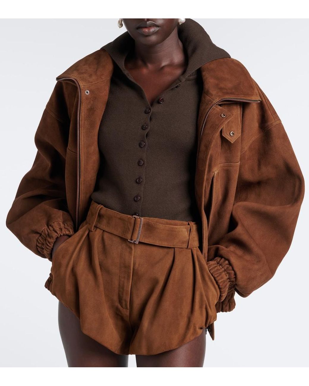 Magda Butrym Brown Belted Suede Shorts