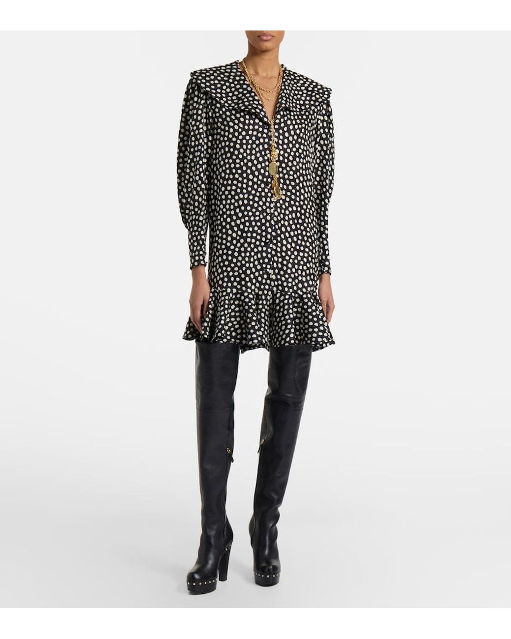 Chloé Black Polka-Dot Silk Jacquard Minidress