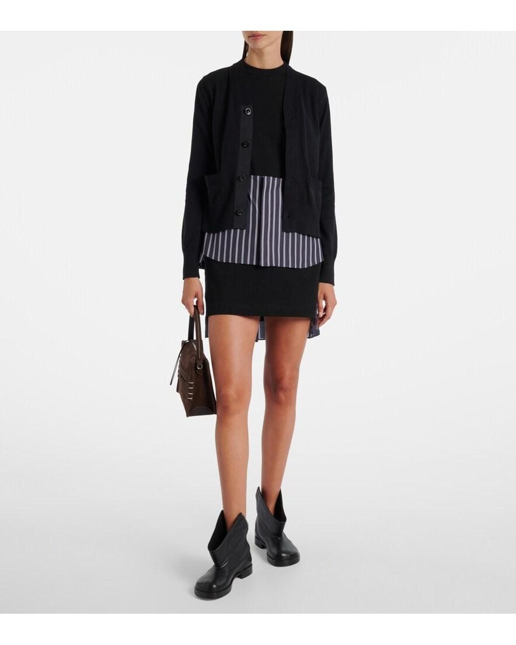 Sacai Black Layered Cotton Cardigan