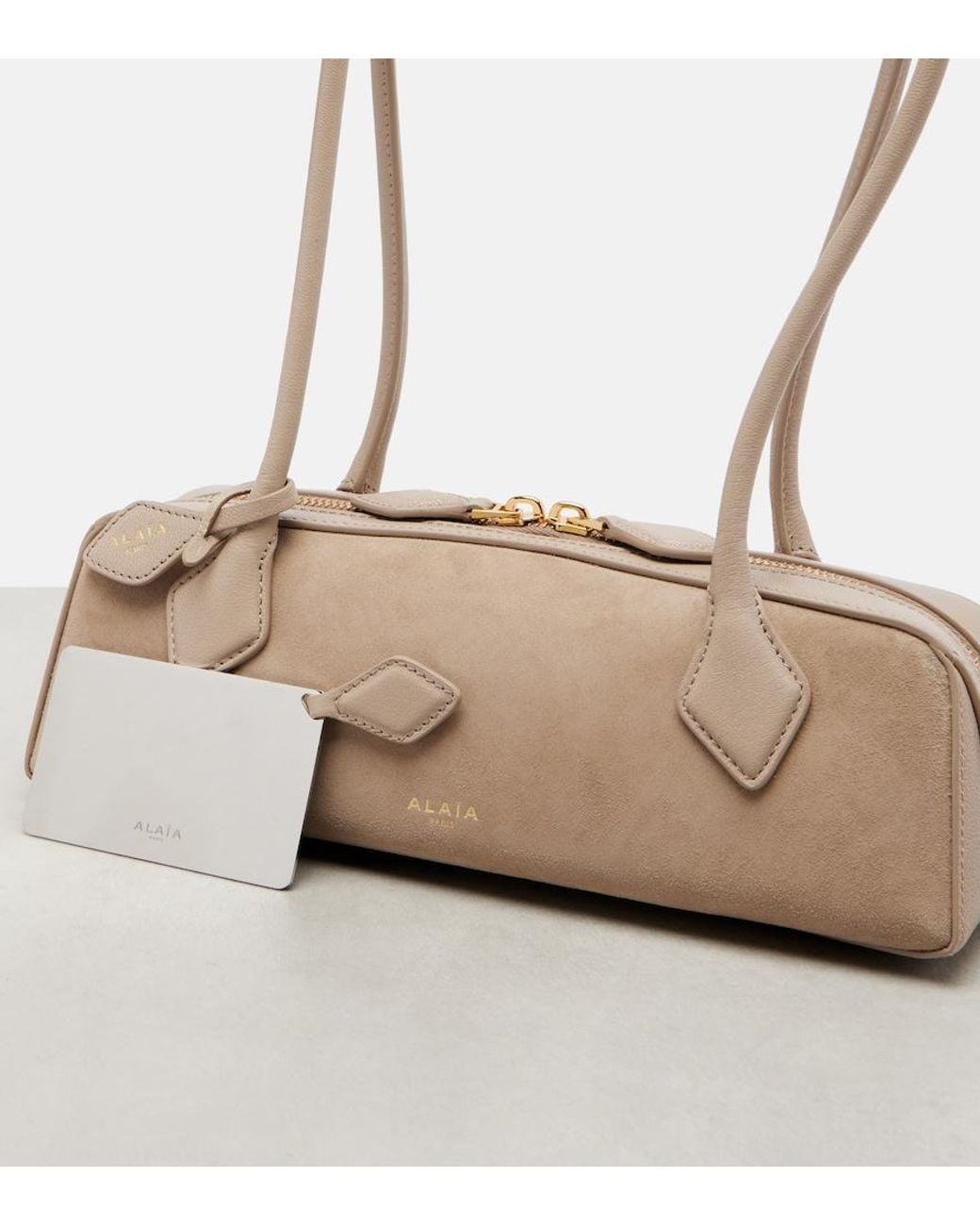 Alaïa Natural Le Teckel Small Suede Shoulder Bag