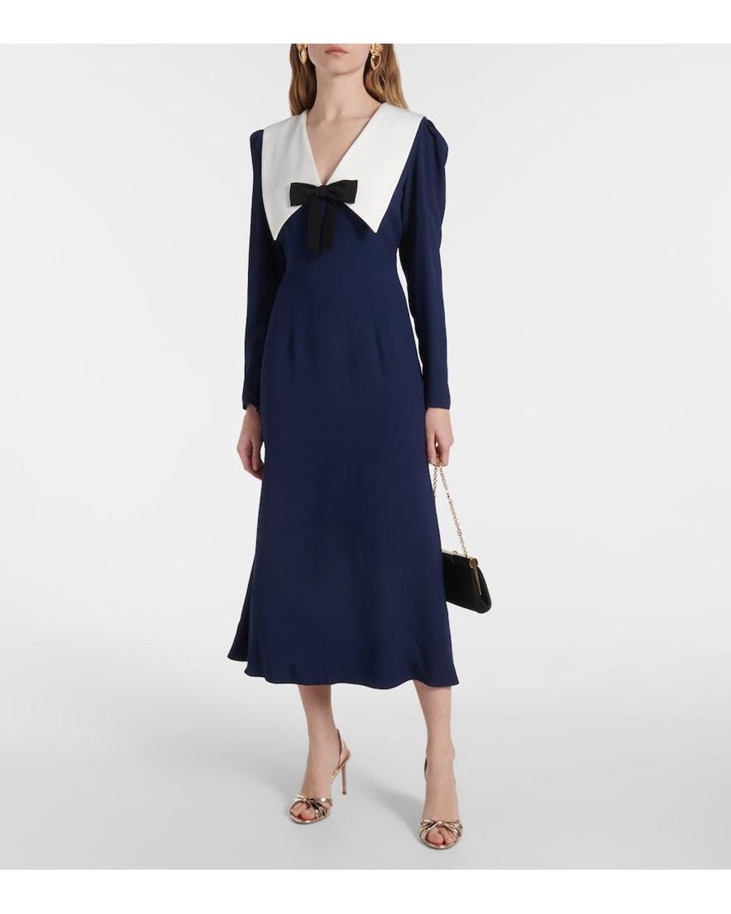Alessandra Rich Blue Envers Bow-Detail Satin Midi Dress