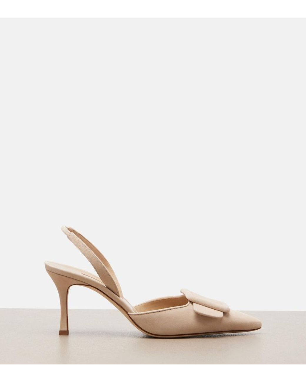 Manolo Blahnik Natural Maysli Suede Slingback Pumps