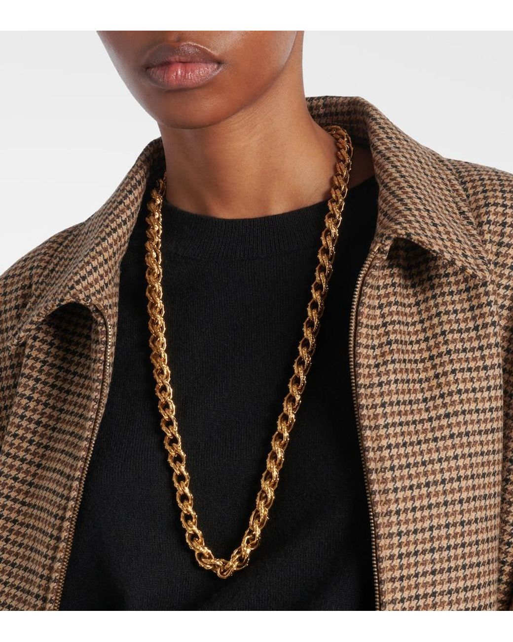 Saint Laurent Metallic Cassandre Chain Necklace