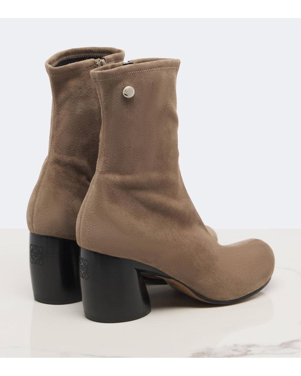 Loewe Brown Oval Suede Ankle Boots