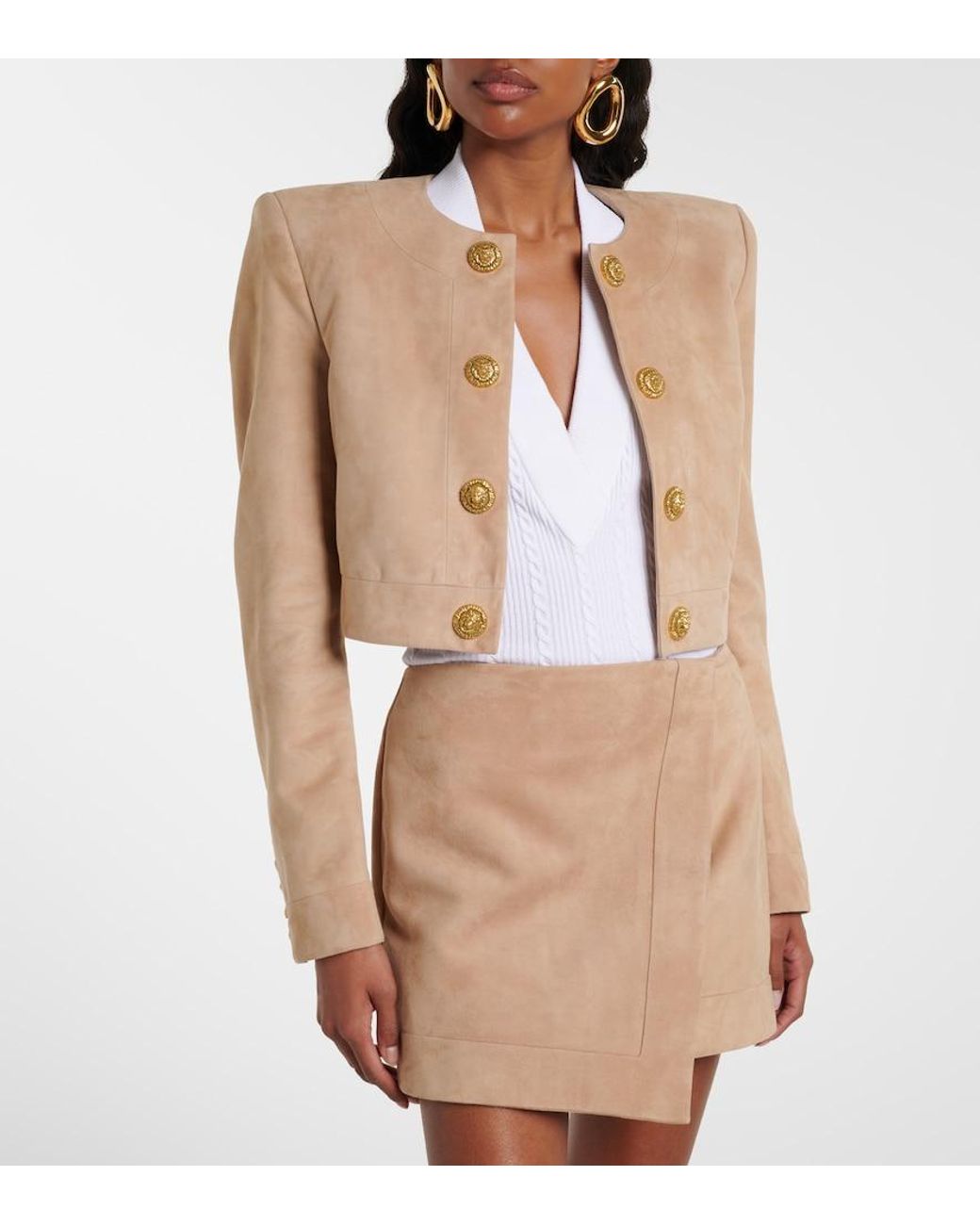 Balmain Natural Suede Cropped Jacket