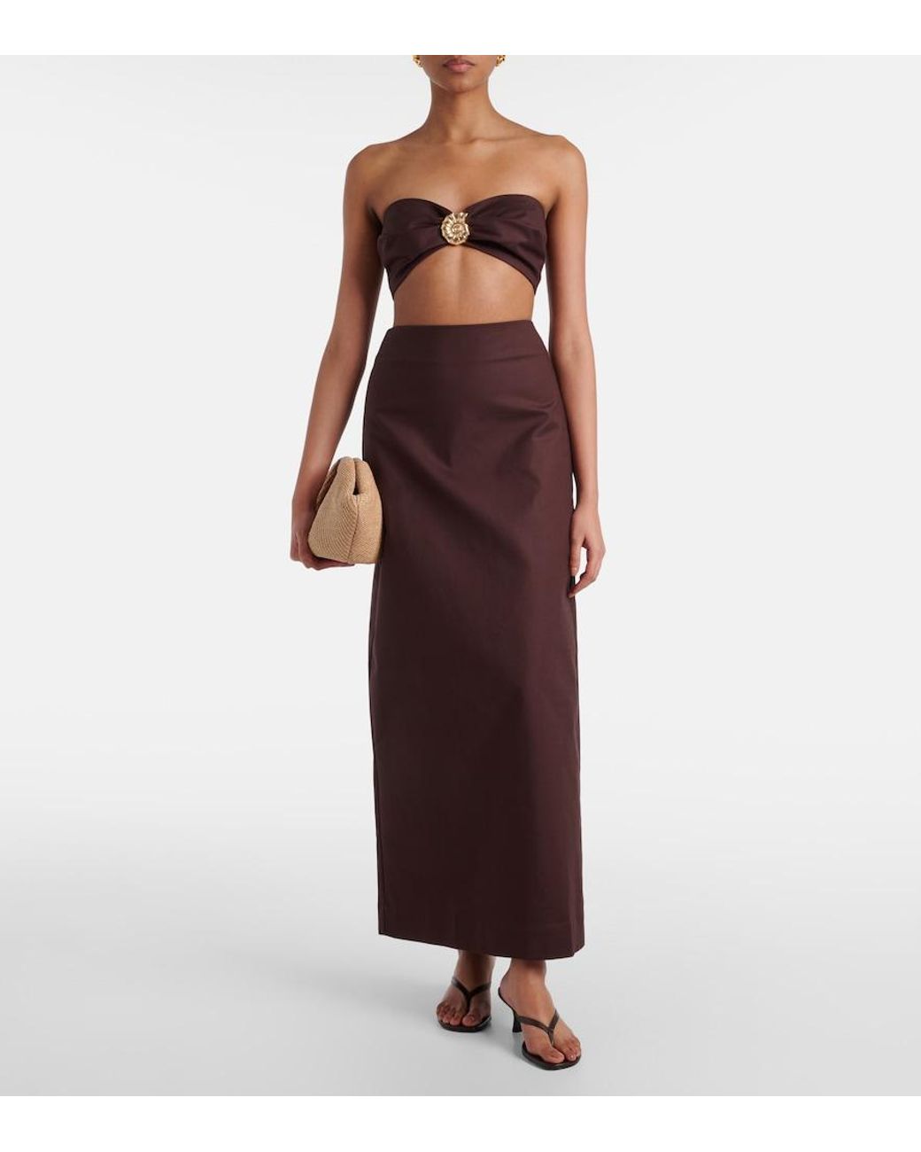 Adriana Degreas Red Embellished Cotton-Blend Bandeau Top