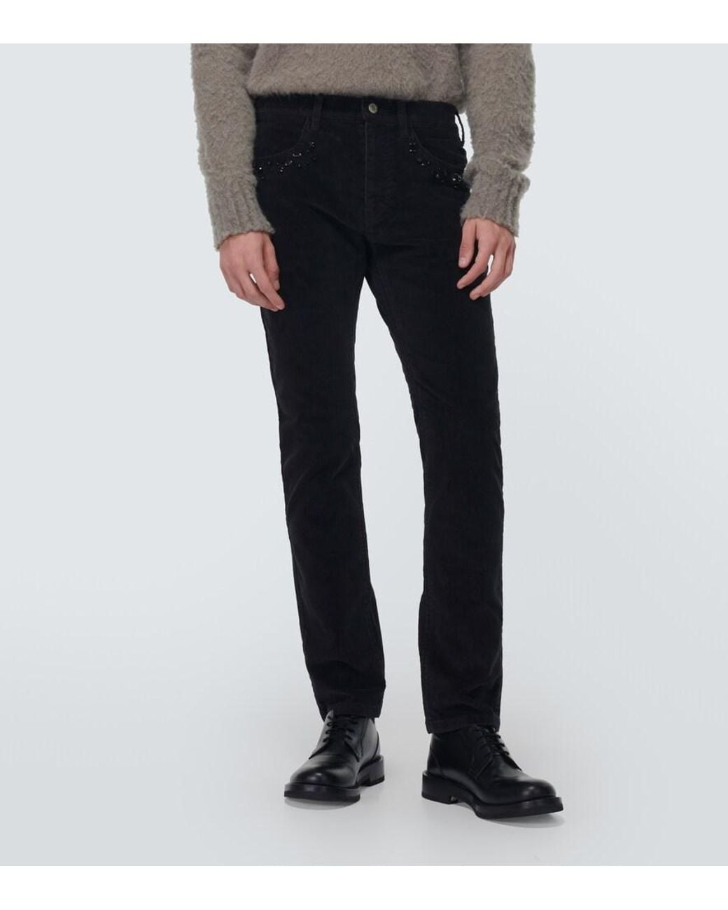 Undercover Black Studded Cotton Corduroy Slim Pants for men