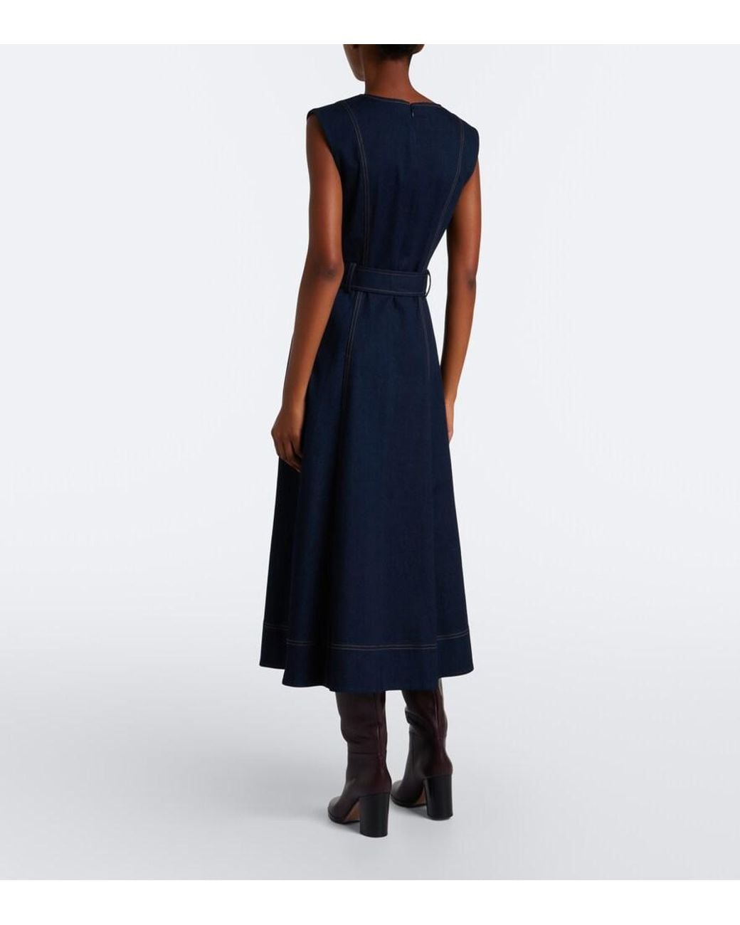 Veronica Beard Blue Cosette Belted Denim Midi Dress
