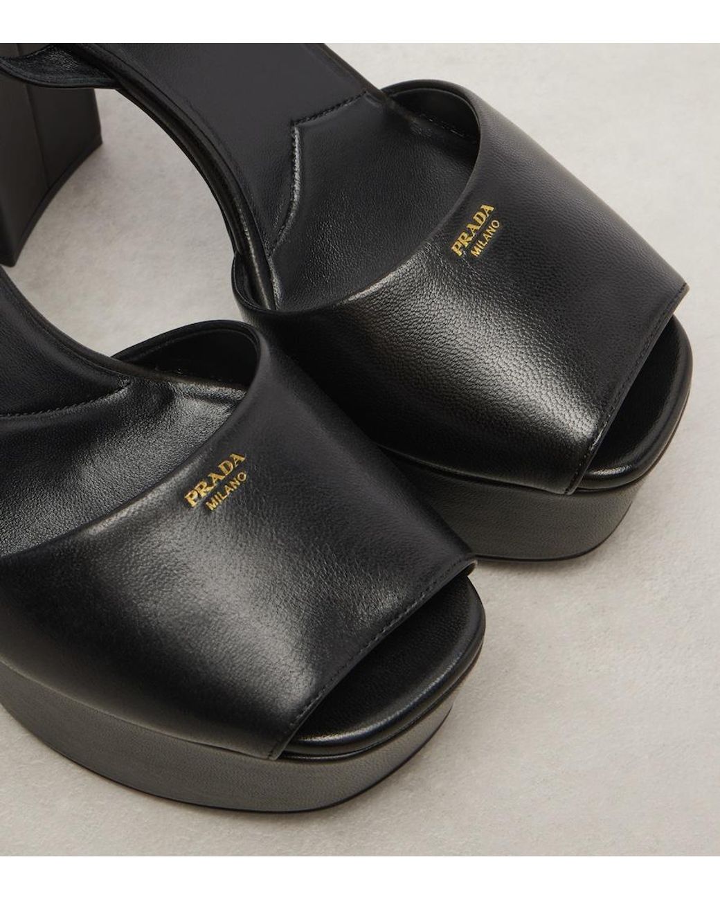 Prada Black Leather Platform Sandals