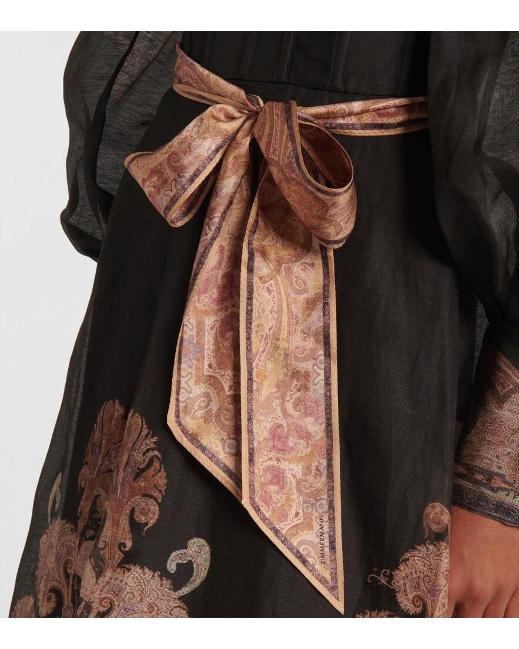 Zimmermann Black Printed Linen And Silk-Blend Organza Midi Dress