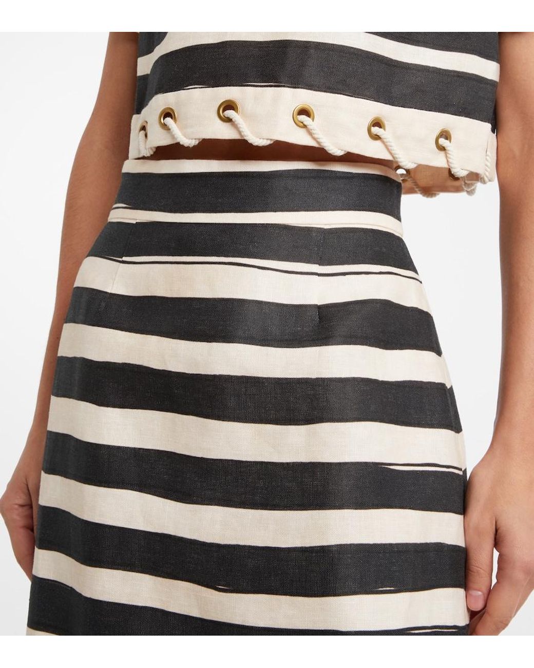 Zimmermann Black Rebellion Striped Linen Midi Skirt