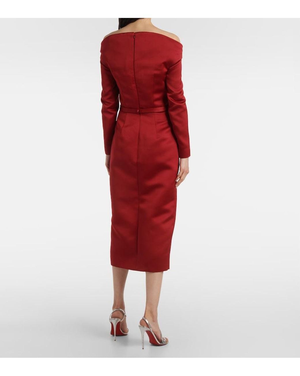 Safiyaa Red Asuman Off-Shoulder Midi Dress