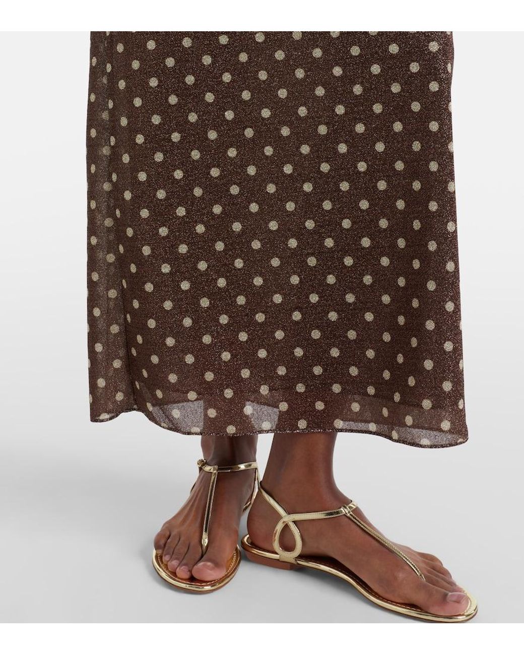 Oseree Brown Lumiere Polka-Dot Halterneck Maxi Dress