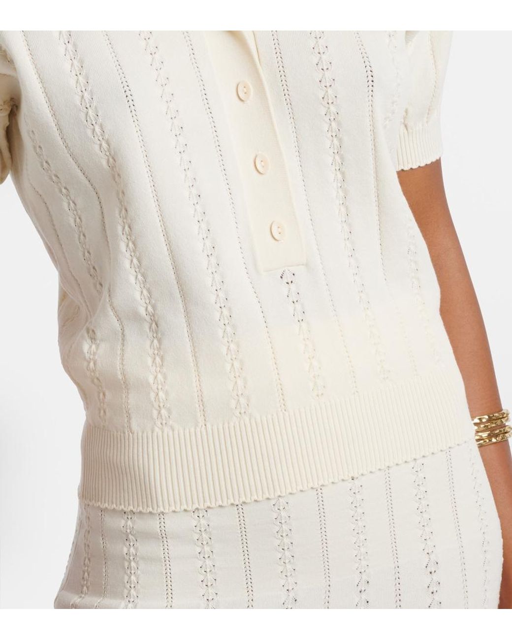 Faithfull The Brand White Acme Pointelle Cotton-Blend Polo Shirt