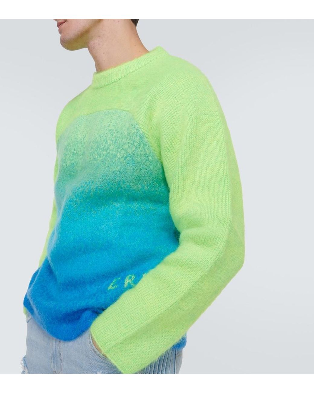 ERL Blue Knitted Mohair-Blend Sweater for men