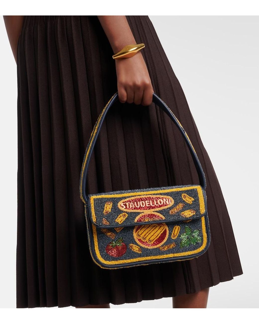 Staud Blue Tommy Small Beaded Shoulder Bag