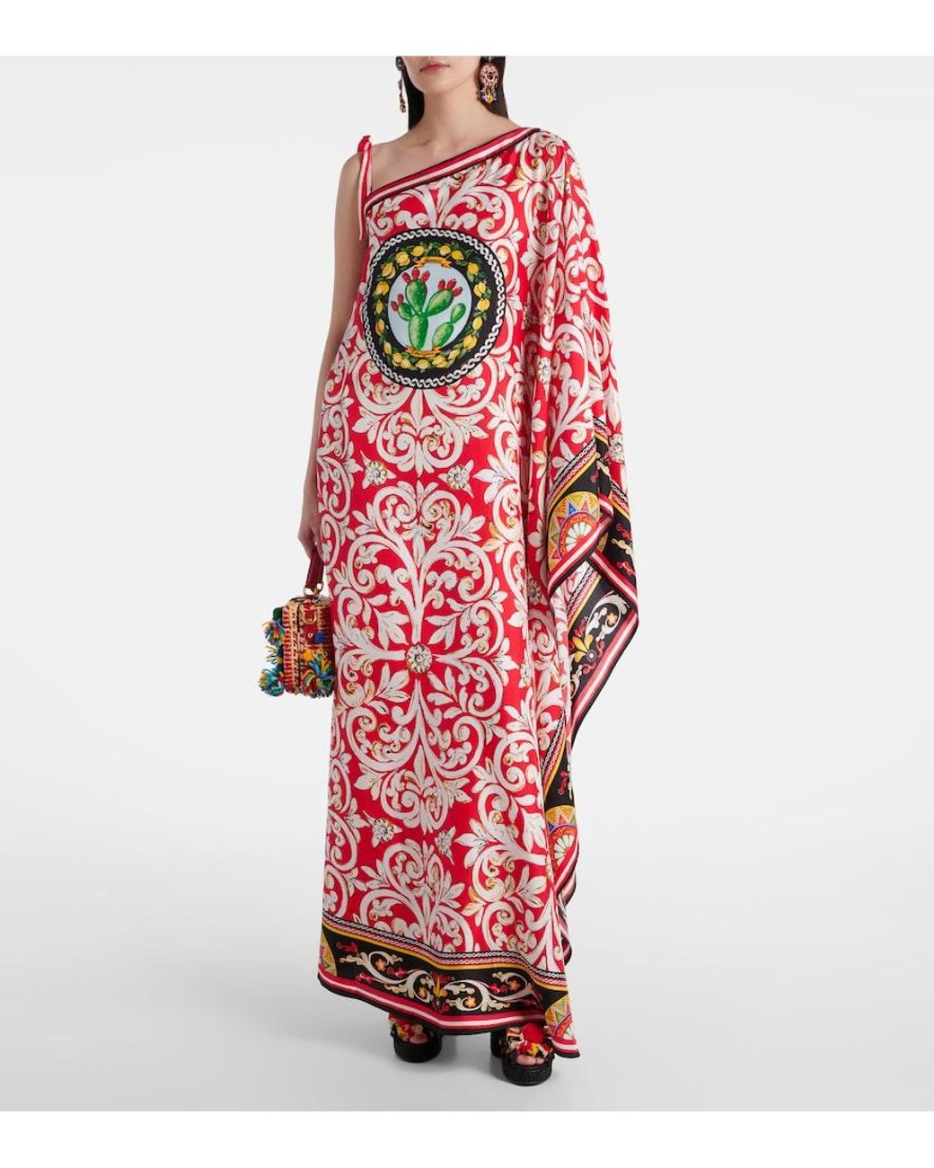 Dolce & Gabbana Red Taormina Printed Silk Kaftan