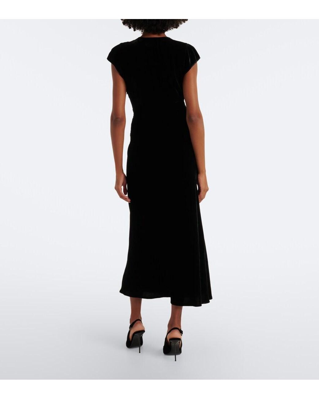 Rixo Black Arlette Draped Velvet Midi Dress