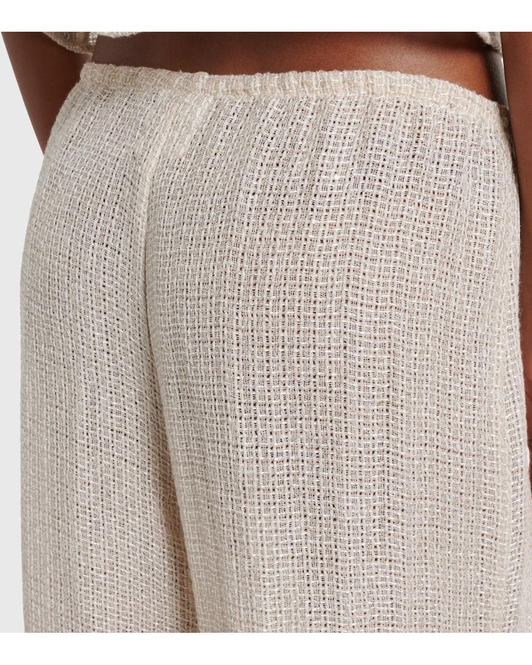 Leset Natural Stella Sequined Linen-Blend Wide-Leg Pants