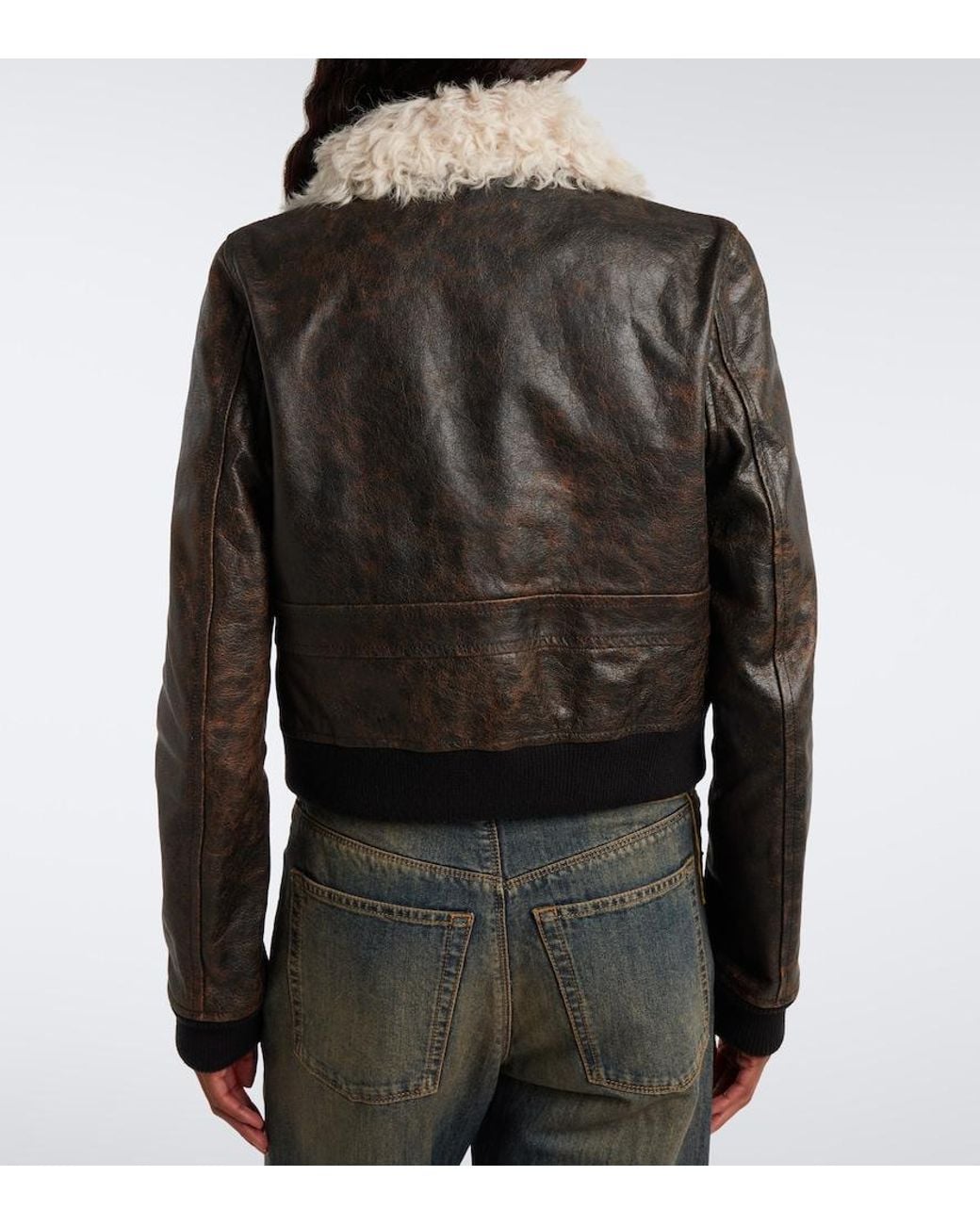 Fendi Black Shearling-Trimmed Leather Jacket