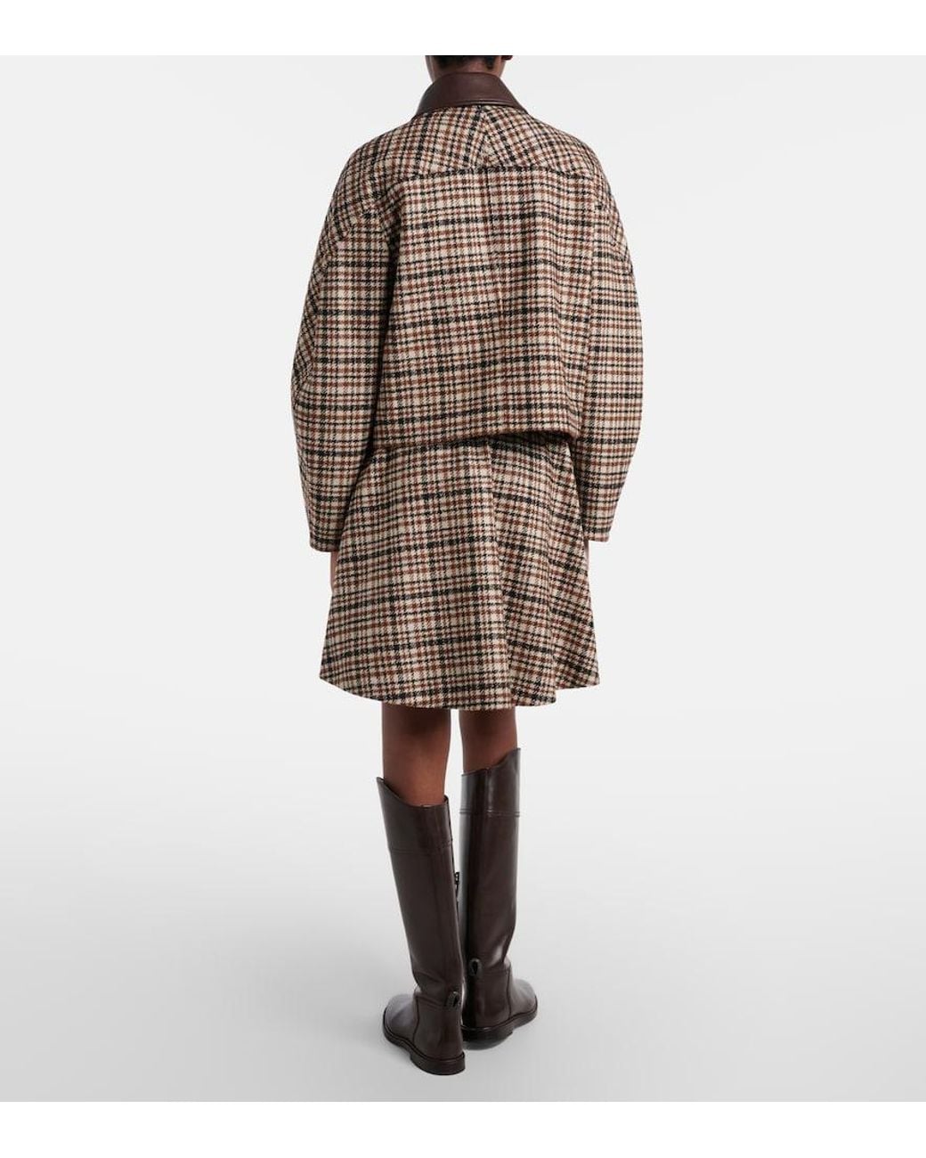 Brunello Cucinelli Natural Houndstooth Wool And Alpaca-Blend Miniskirt