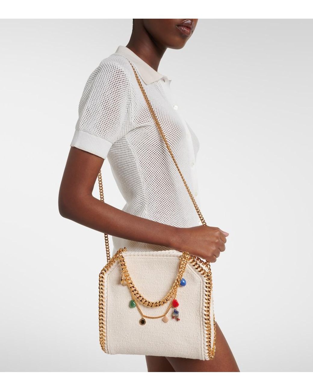 Stella McCartney Natural Falabella Mini Embellished Top-Handle Bag