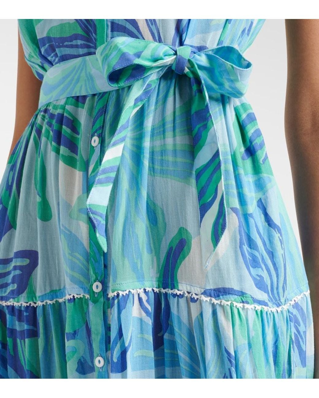 Poupette Blue Kora Printed Cotton Gauze Maxi Dress