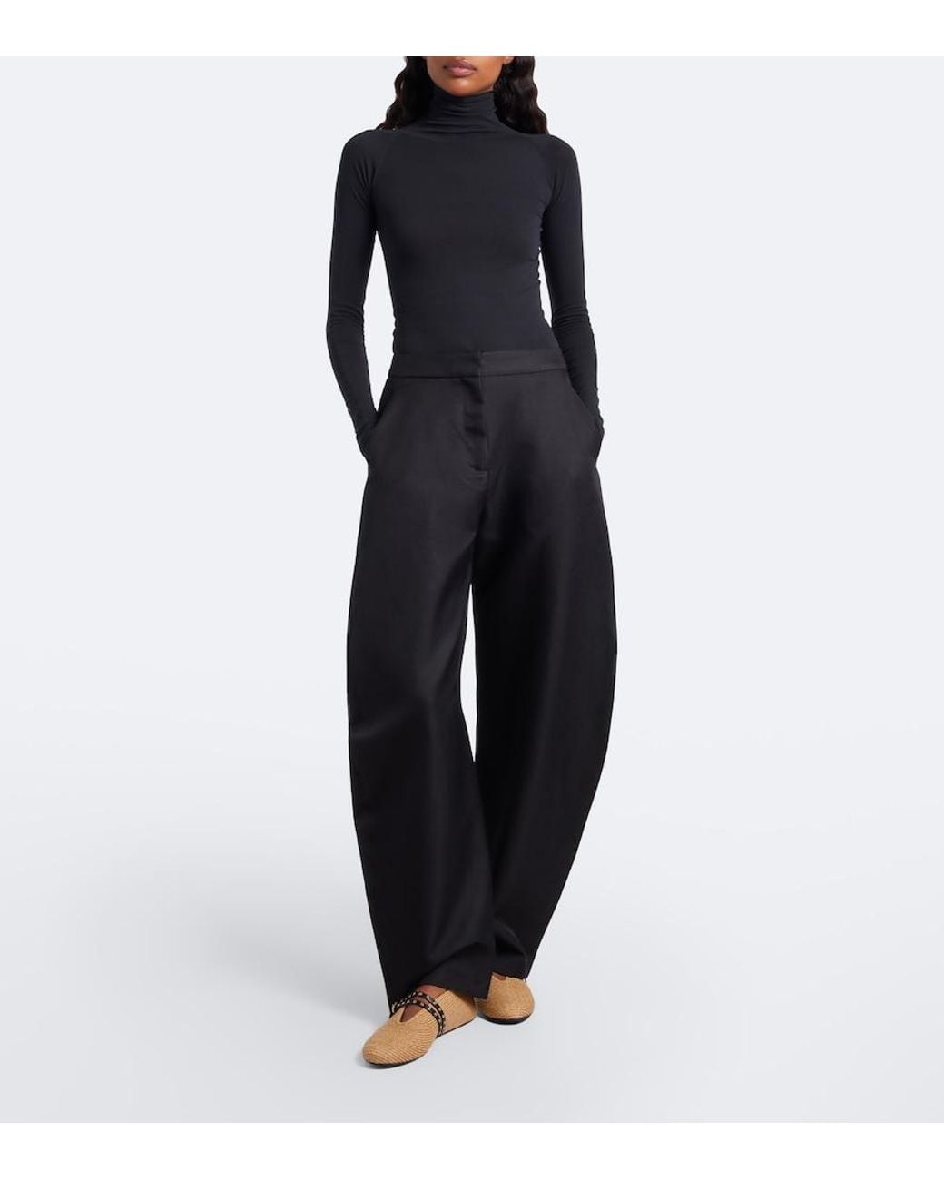 Alaïa Brown Woven Leather-Trimmed Ballet Flats