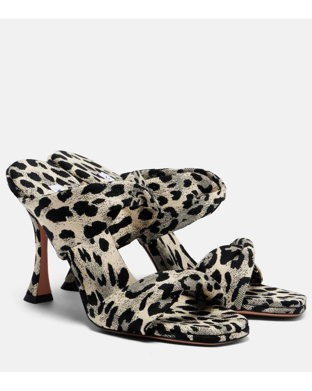 Aquazzura Black Twist 95 Leopard-Print Sandals