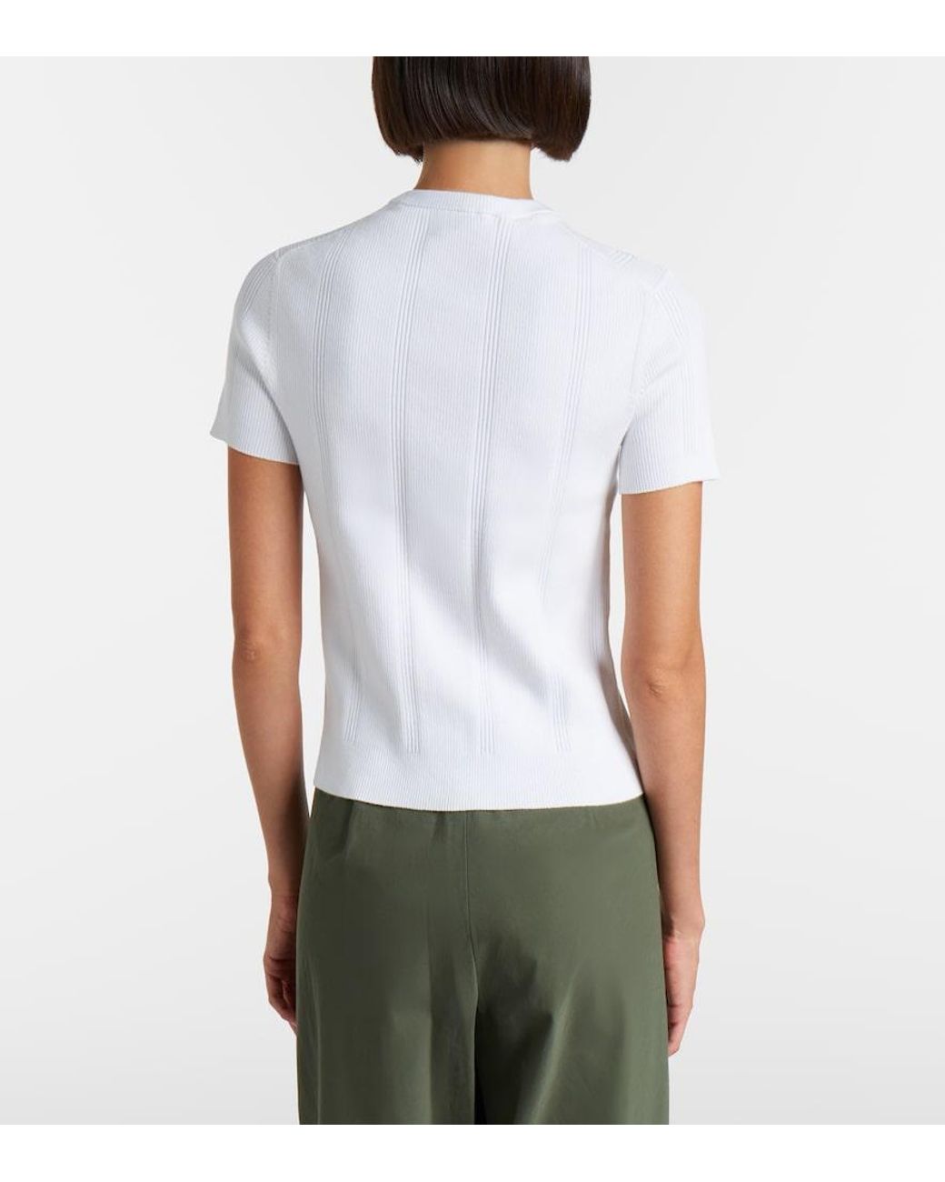 Vince White Ribbed-Knit Cotton-Blend Cardigan
