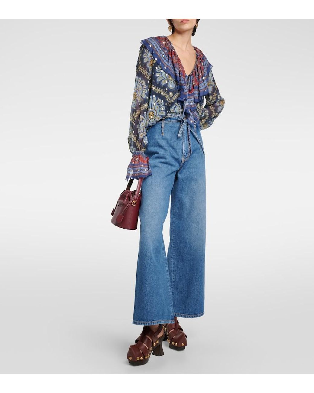 Etro Blue High-Rise Wide-Leg Jeans