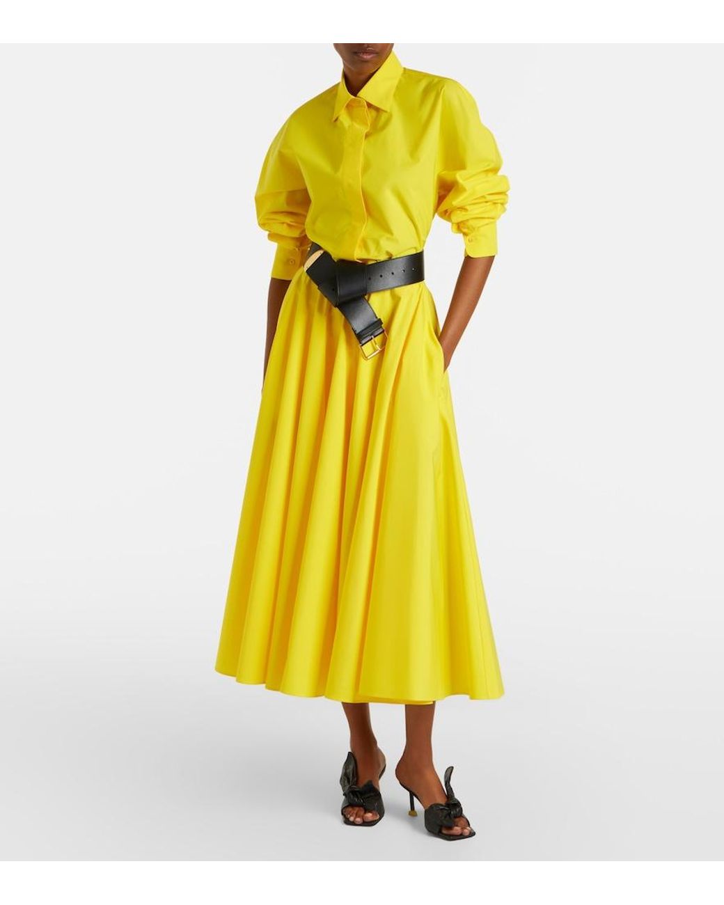 Givenchy Yellow Pleated Cotton Midi Skirt