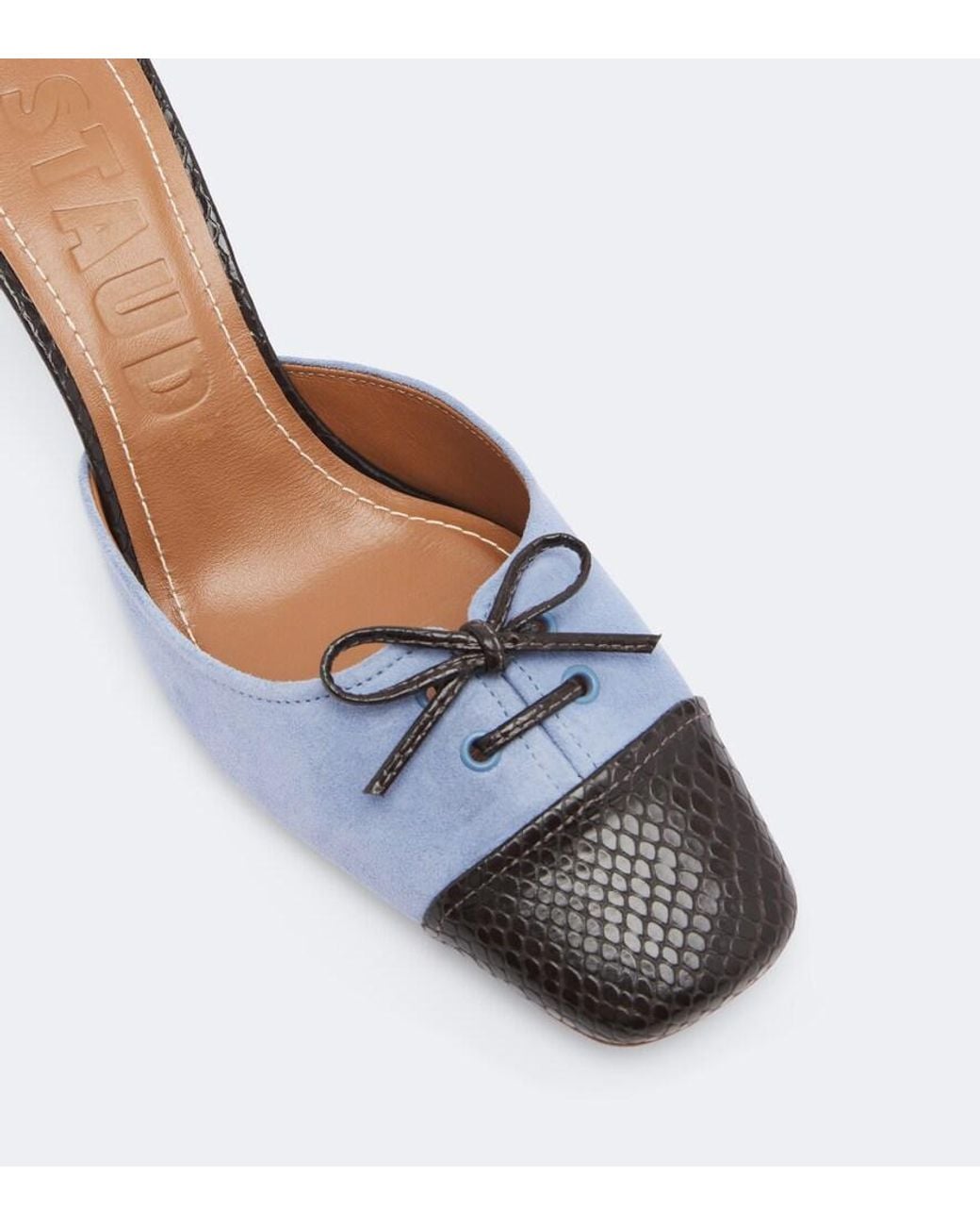 Staud Blue Faye Leather-Trimmed Suede Mules