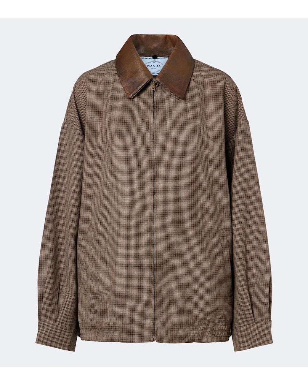 Prada Brown Houndstooth Virgin Wool Blouson Jacket