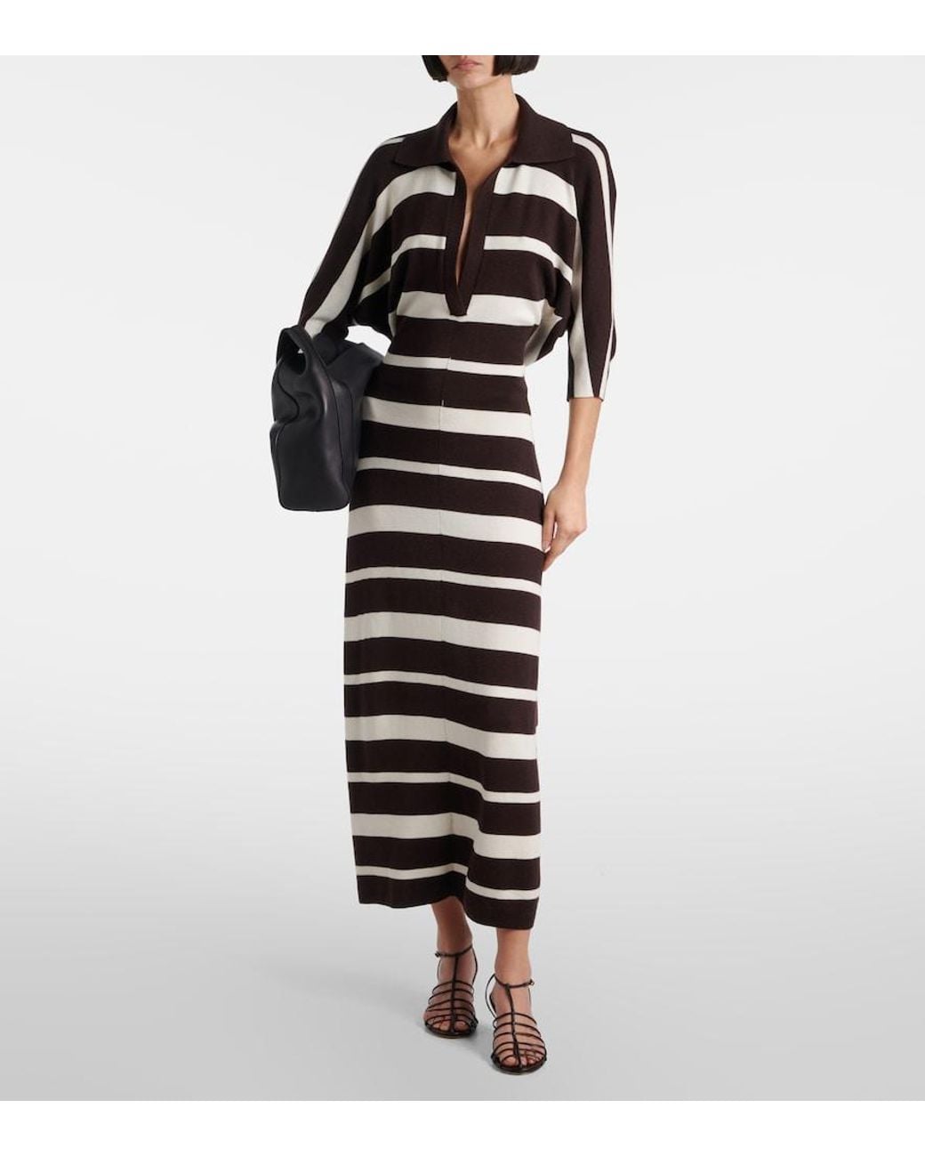 Proenza Schouler Black Solana Striped Wool And Silk Maxi Dress