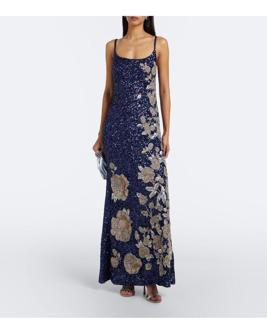 La Fuori Blue Celestial Bloom Embellished Gown
