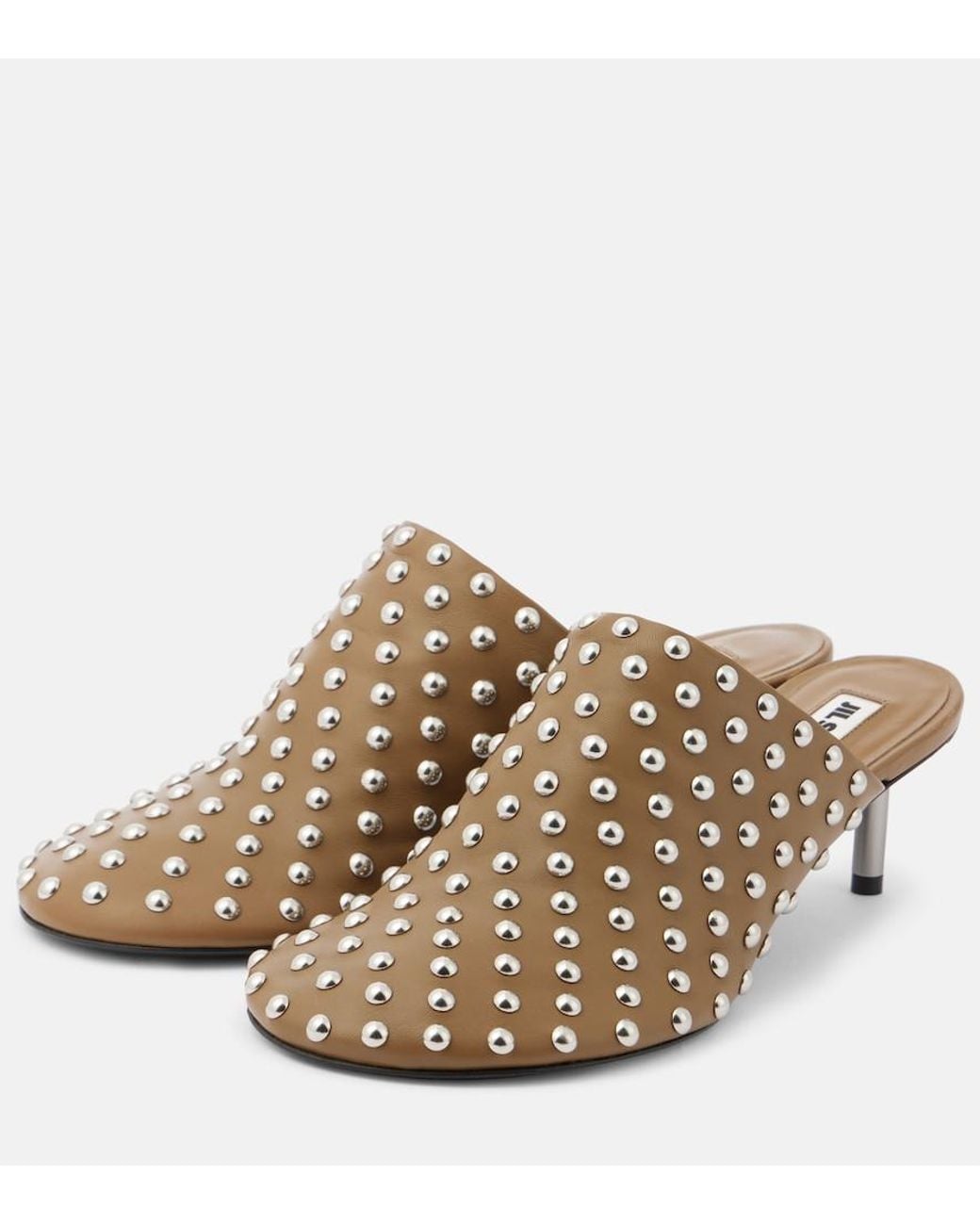 Jil Sander Green Studded Leather Mules