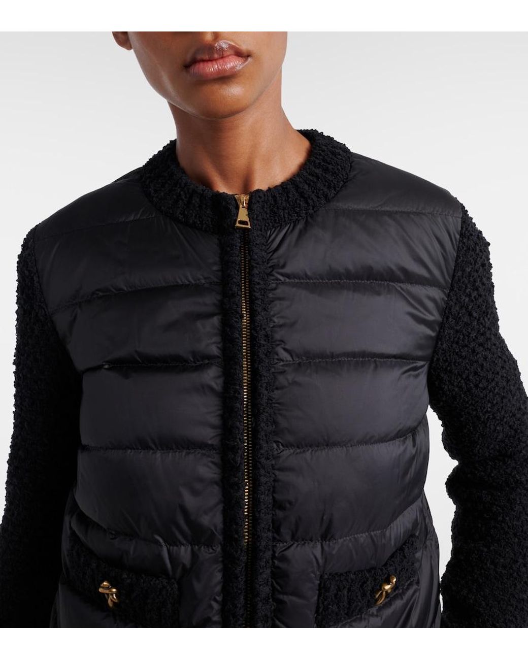 Moncler Black Down-Paneled Boucle-Trimmed Zip-Up Cardigan