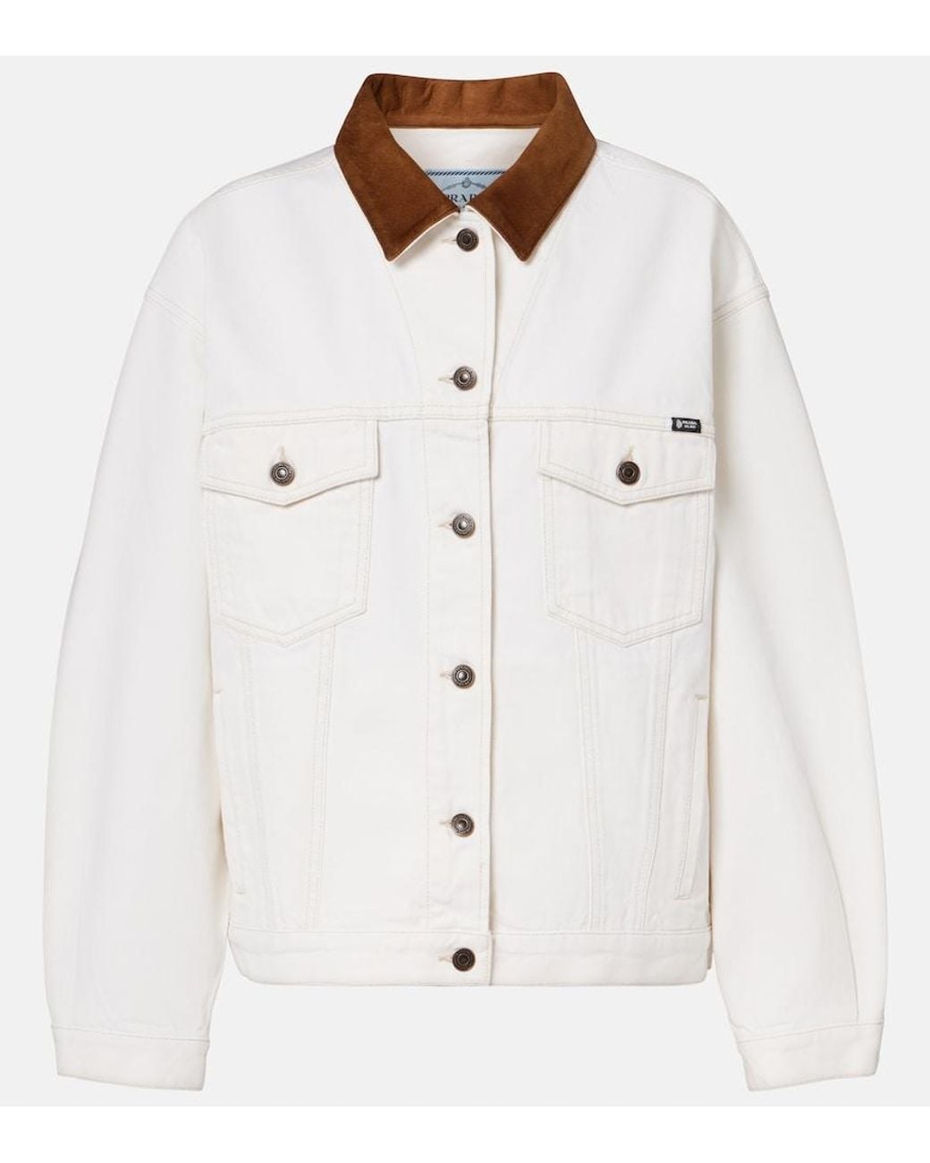 Prada White Suede-Trimmed Denim Jacket