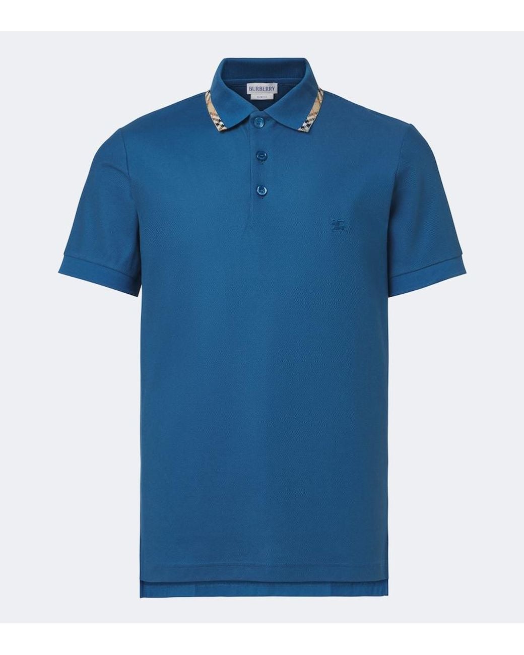 Burberry Blue Check Cotton Pique Polo Shirt for men