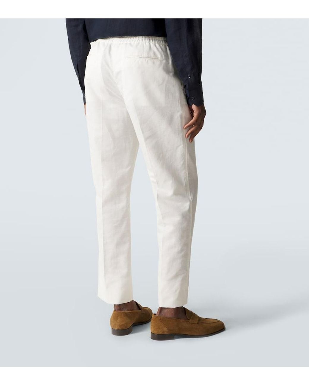 Brioni White Linen And Cotton Straight Pants for men