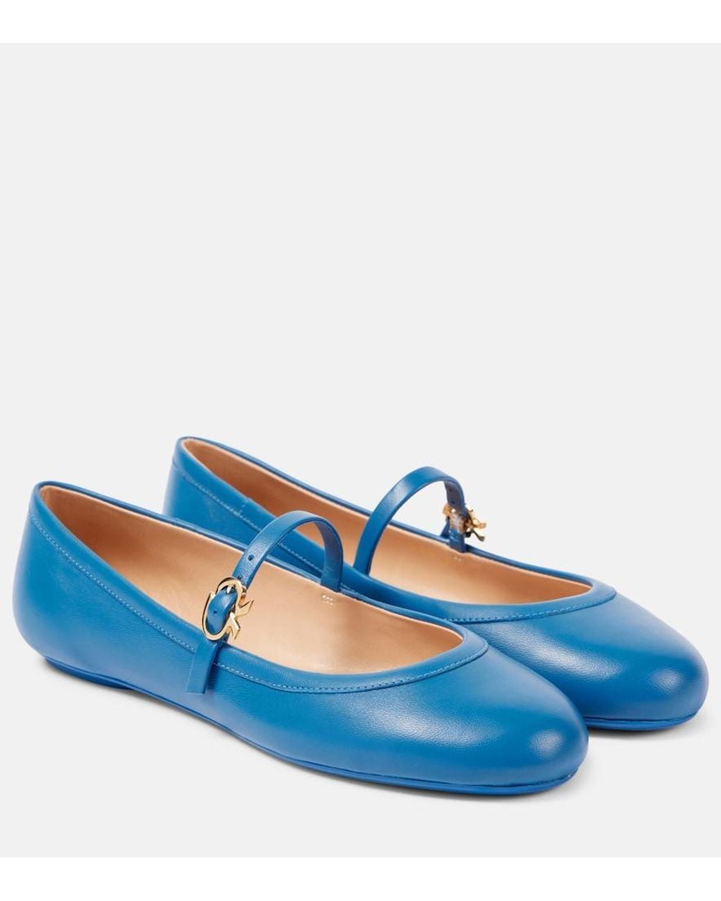 Gianvito Rossi Blue Carla Leather Mary Jane Flats