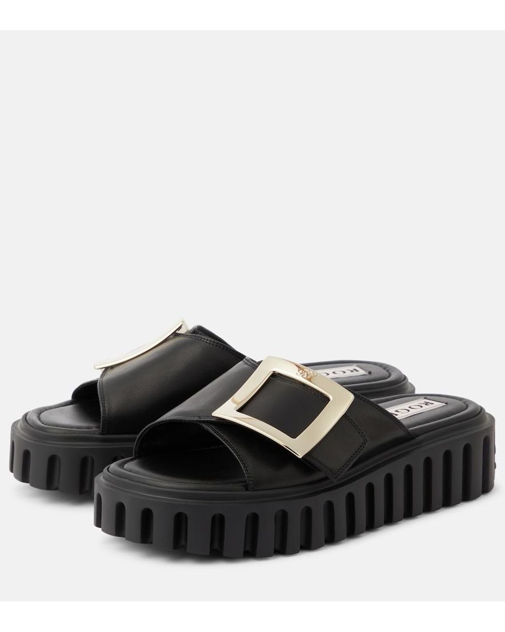 Roger Vivier Black Viv' Go Thick Leather Mules