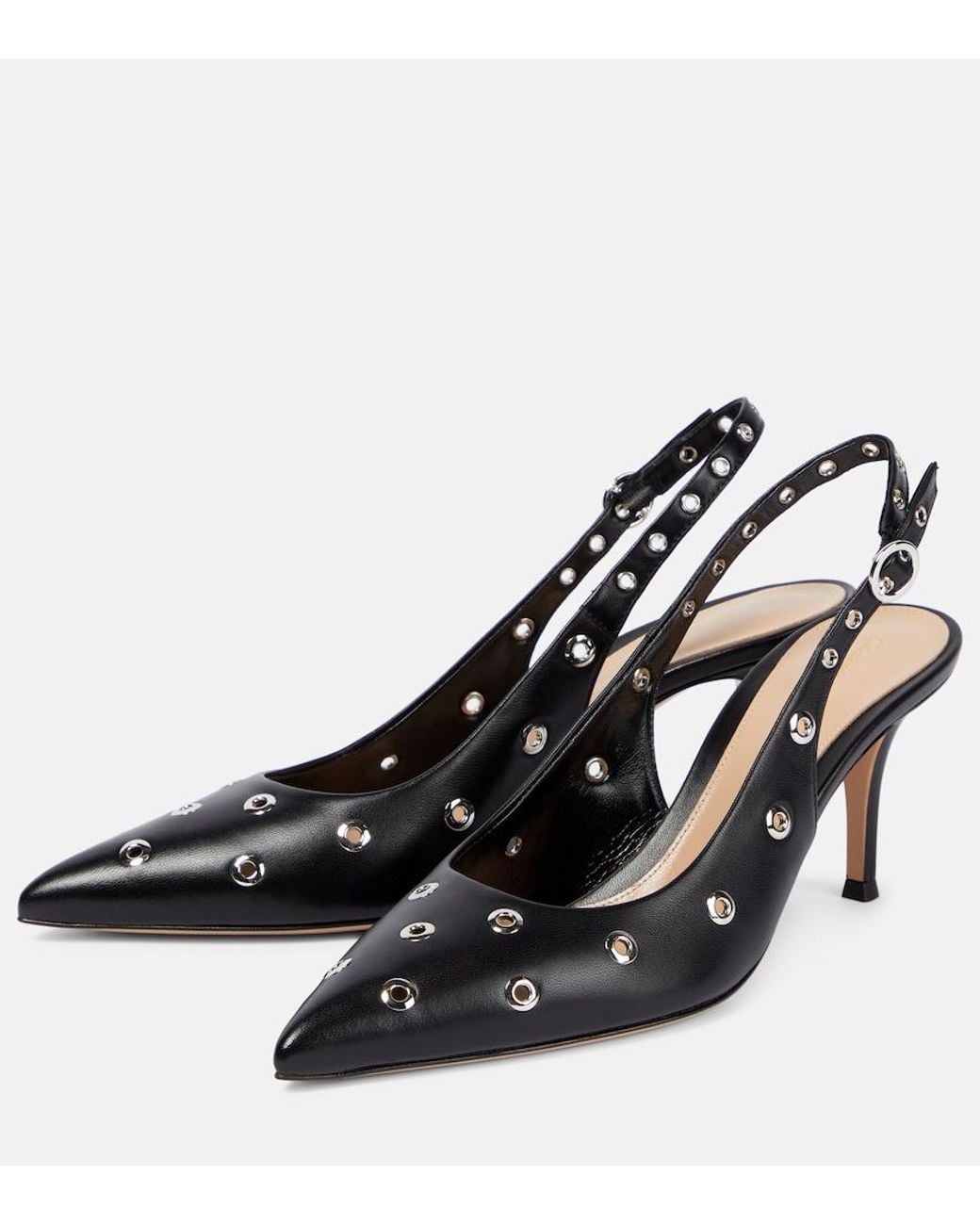 Gianvito Rossi Black Lydia Studded Leather Slingback Pumps
