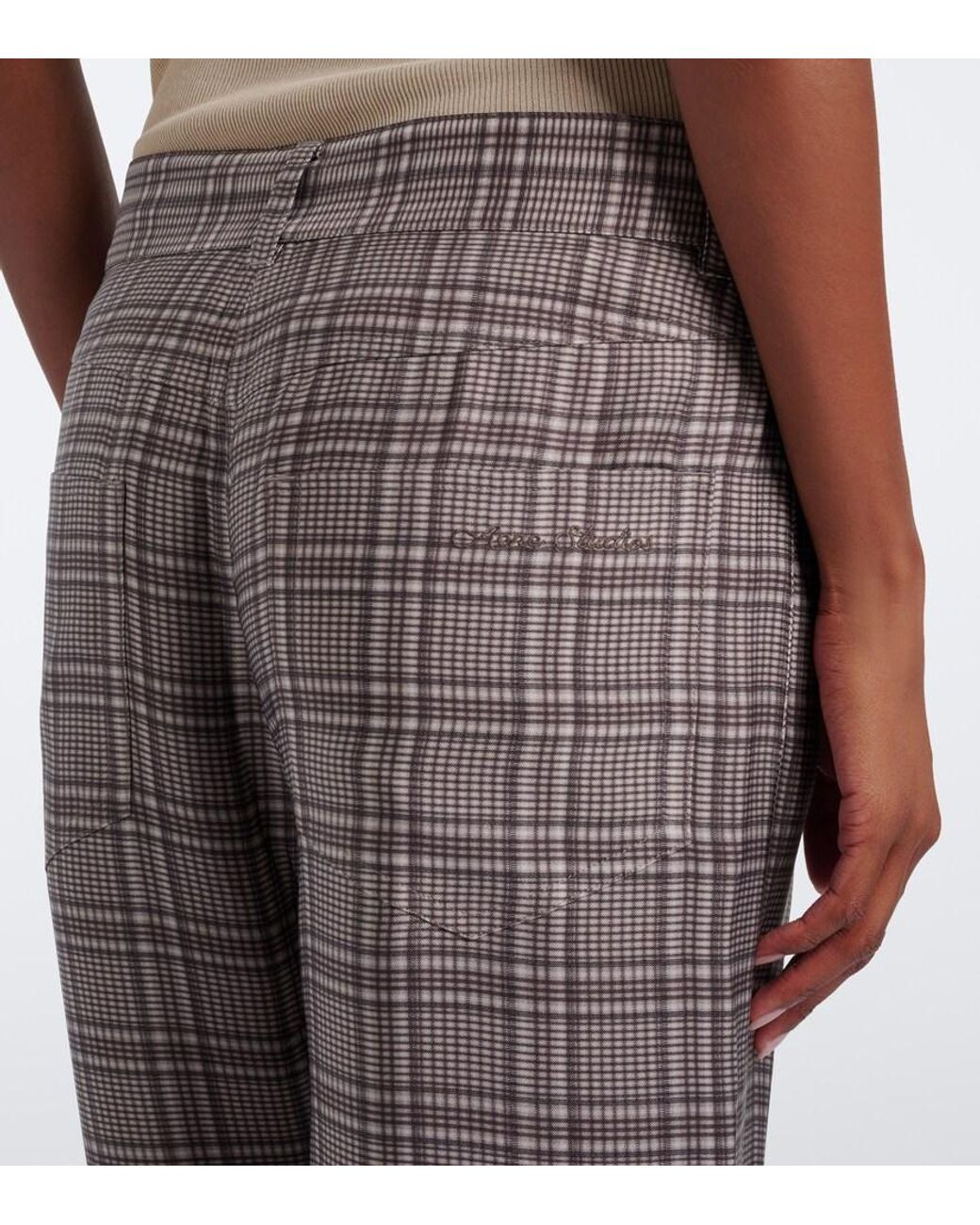 Acne Gray Checked Wide-Leg Pants