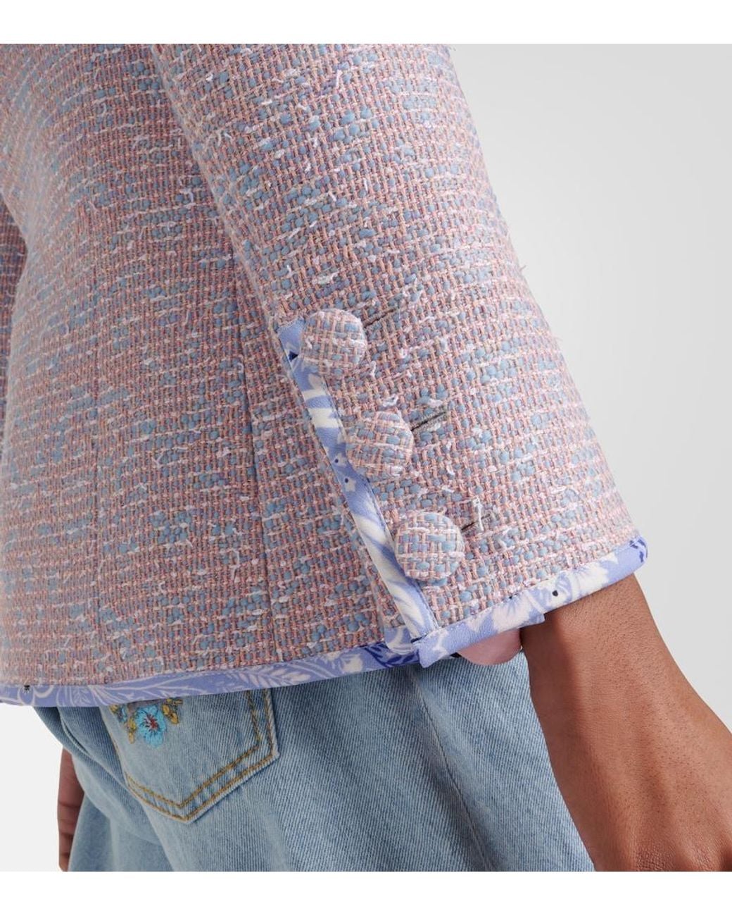 Etro Purple Checked Wool-Blend Tweed Jacket