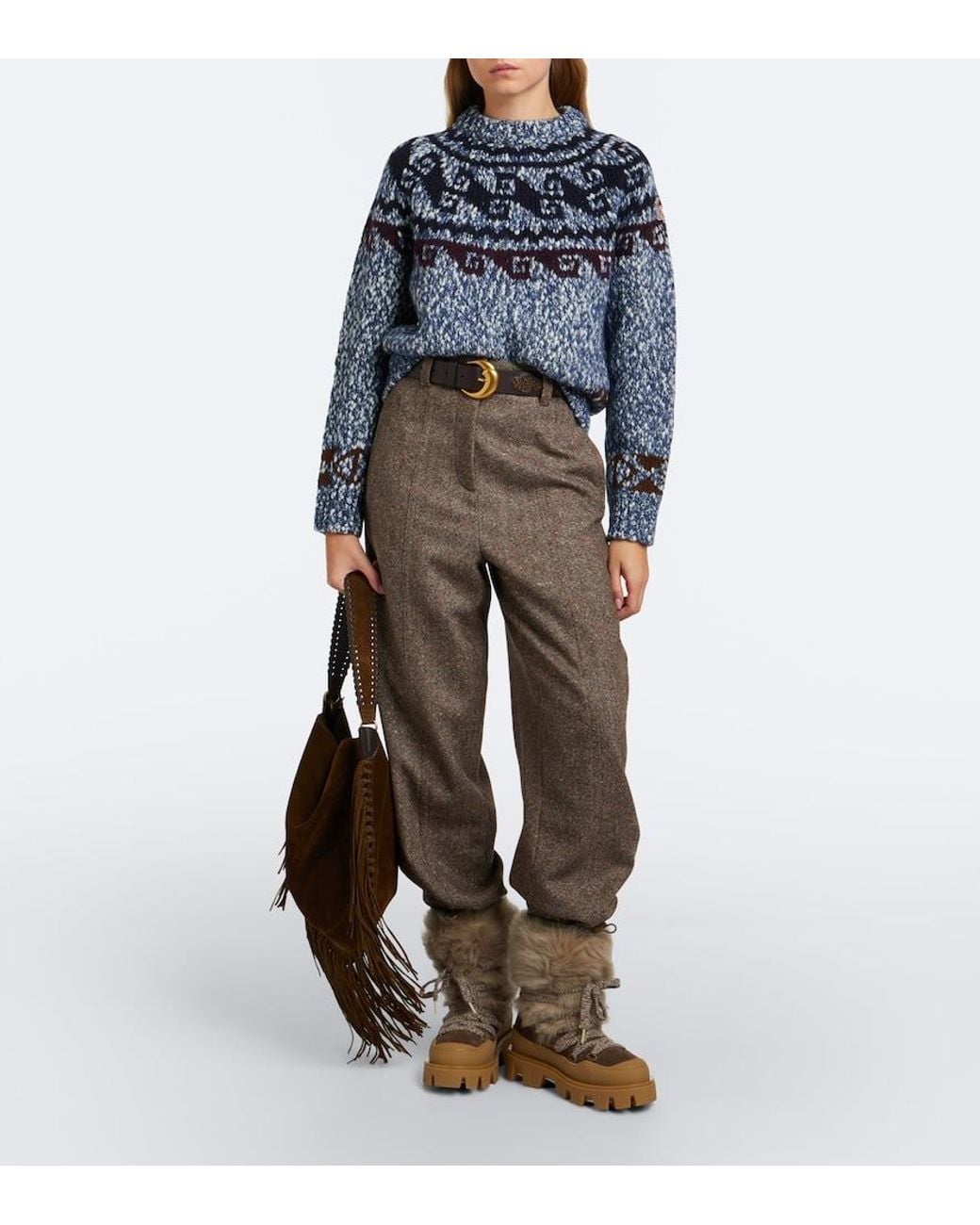 Moncler Blue Fair Isle Wool And Alpaca-Blend Sweater