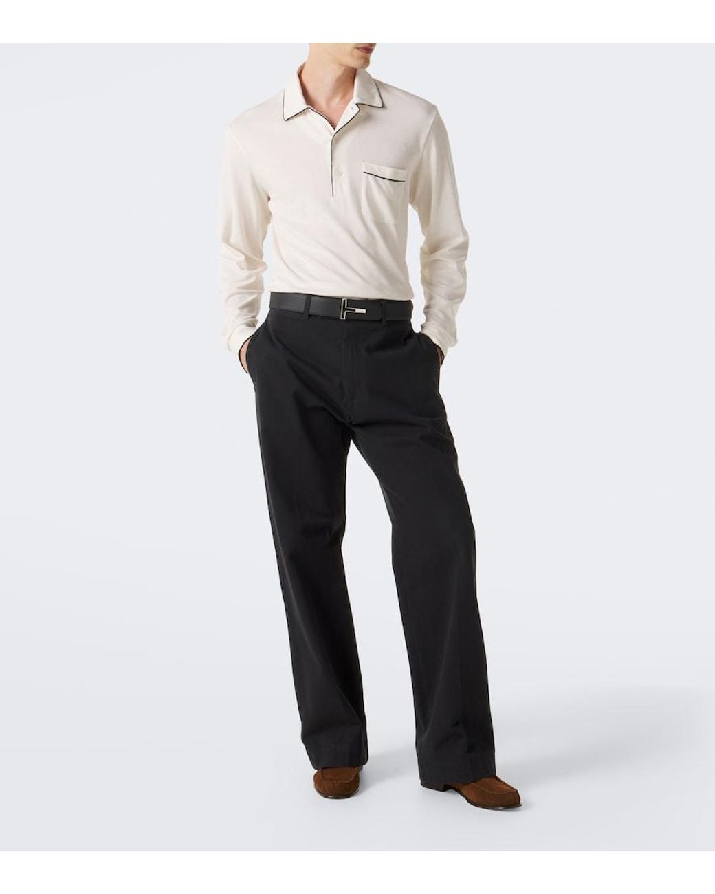 Tom Ford White Silk And Cotton Pique Polo Shirt for men